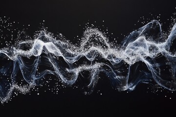 Fototapete - Minimalist digital canvas with black backdrop and white particle waves symbolizing ai and big data