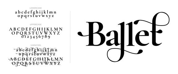 Poster - Ballet Elegant Font Uppercase Lowercase And Number. Classic Lettering Minimal Fashion Designs. Typography modern serif fonts regular decorative vintage concept. vector illustration