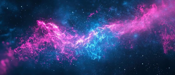 Poster - Neon Cosmic Transition, vibrant neon pink core blending into cool cyan tips, creating a soothing cosmic effect against a textured deep black backdrop