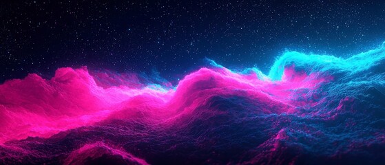 Poster - Neon Cosmic Aura, vibrant pink core blending into soothing cyan tips, set against a textured deep black backdrop, creates a striking and immersive visual experience.