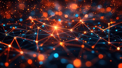 Poster - Intricate network of orange and blue lights representing advanced ai-driven network monitoring technology