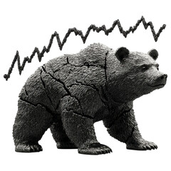 Poster - Business clipart, Bear icon symbolizing bearish market trend with graph line