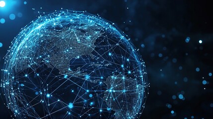 Poster - Glowing Digital Globe with Interconnected Lines and Bright Dots