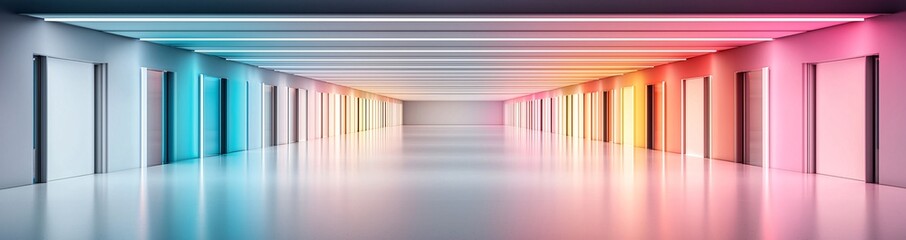 Poster - An endless labyrinth of neon corridors suspended in a cosmic void, glitch art effects, otherworldly dimension, surreal perspective distortion, abstract digital reality