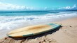 © linlies - A surfboard lying on the sand, ready for the next wave.