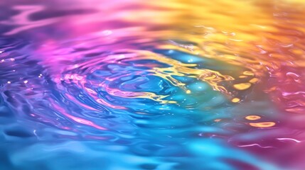 Leinwandbilder - Abstract water ripples catching a holographic glow, radiating vibrant rainbow tones.
