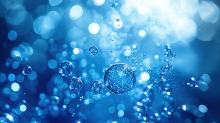 Poster - Close-up of a multitude of blue bubbles reflecting light, creating an abstract masterpiece.