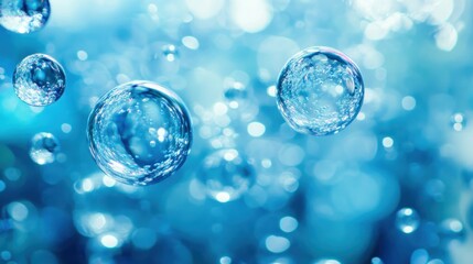 Poster - Close-up of a multitude of blue bubbles reflecting light, creating an abstract masterpiece.