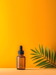 Poster - Elegant amber toned glass dropper bottle with a slender silhouette and reflective qualities captured in a minimalist still life photography setup  art deco inspired design