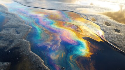 Leinwandbilder - Surreal rainbow patterns forming on a liquid surface with a smooth, glossy texture.