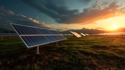 Poster - futuristic and technologically advanced solar power plant featuring sleek angular architecture and l