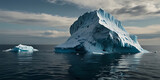 Bright Blue Iceberg Drifting Under a Cloudy Sky