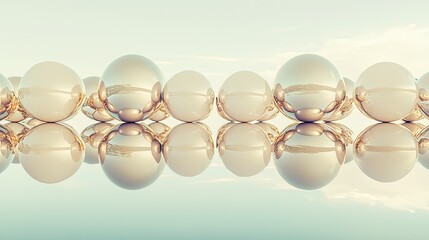 Poster - A modern abstract image of metallic bronze spheres arranged symmetrically on a reflective plane, exuding sophistication.