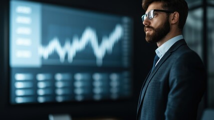 Poster - Analyzing financial trends corporate office business presentation professional environment side view strategic insights