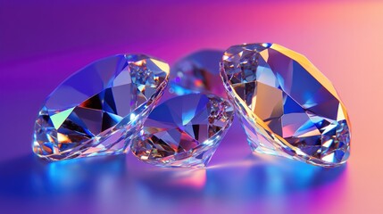 Poster - A set of finely polished gemstones ready for setting, elegantly placed on a gradient purple background.
