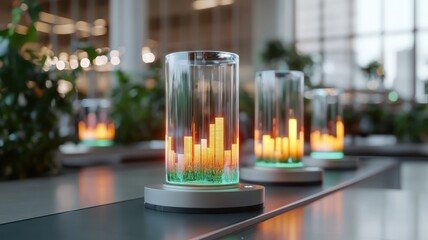 Poster - Innovative light display showcasing sound waves modern office digital art indoor environment close-up viewpoint