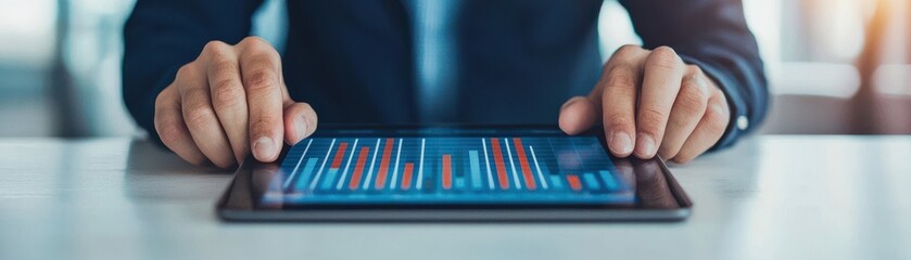 Poster - Analyzing business data trends on tablet office environment digital analytics professional viewpoint