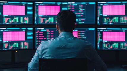 Poster - Analyzing stock market trends trading room digital analysis corporate environment overhead view investment strategies
