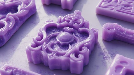 Poster - Jewelry molds and resin prototypes showcased elegantly on a soft lavender background.
