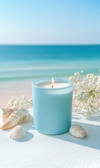 Poster - Coastal Calm Serene Blue Ocean Breeze Scented Candle - Mindful Workspace Styling with Nautical Wellness Aesthetic for Modern Remote Professionals