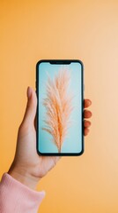 Fototapete - Minimalist Digital Aesthetics Soft Pampas Grass Wallpaper on Sleek Smartphone Screen - Gen Z Color Pop Design for Mobile Content Inspiration