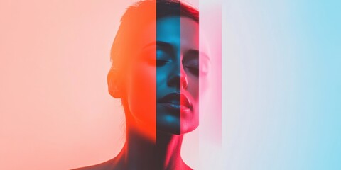 Poster - Chromatic Identity Abstract Dual-Tone Portrait Exploring Emotional Duality, Digital Persona Transformation, and Gen Z Aesthetic Complexity in Contemporary Visual Design