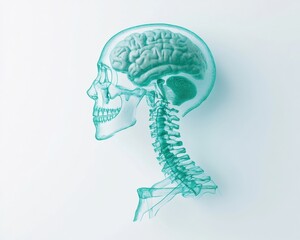 Aufkleber - Neuro-Anatomical Insights Translucent Teal X-Ray Visualization of Human Cranial and Spinal Connectivity - Precision Medical Visualization for Holistic Health Education