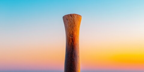 Poster - Minimalist Wood Texture Aesthetic Sunset-Illuminated Organic Sculptural Form Capturing Sustainable Design Trends in Natural Material