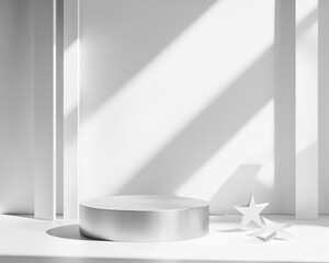 Aufkleber - Minimalist Performance Podium Innovative Aluminum Design with Rating Stars for High-End Brand Storytelling and Visual Merchandising Trends