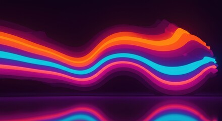 Poster - Abstract Neon Waves Digital Art: Vibrant Hues and Dynamic Flow in a Dark Setting