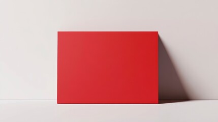 Leinwandbilder - Red Square Standing Against White Wall with Shadow for Product Mockup