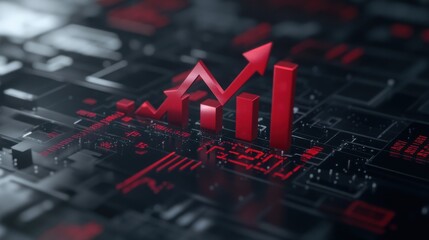 Poster - Minimalist Design of Rising Red Interest Rate Graph on Digital Background