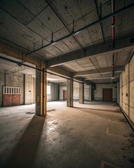 Poster - A large, empty room with a lot of exposed concrete