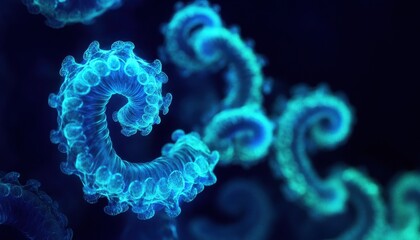 Poster - Abstract Blue And Green Spiral Particles On Dark Background
