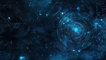 Aufkleber - Abstract Blue Digital Sphere Background with Glowing Particles and Lines