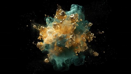 Poster - Abstract Gold and Teal Explosion on Black Background