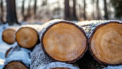 Aufkleber - Close Up of Frost Covered Logs in a Snowy Forest