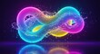 © popuo design - Neon Infinity Symbol Wrapped in Vibrant Water Splashes Abstract Digital Art