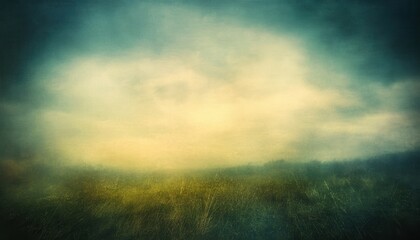 Poster - Dreamy Landscape with Foggy Field and Dramatic Sunset Sky