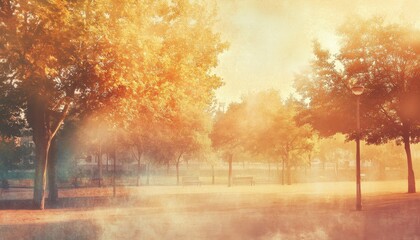 Poster - Golden Autumn Sunlight in a Park Pathway