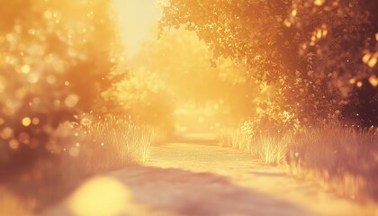 Poster - Golden Hour Path Through a Sunlit Forest