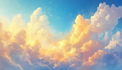 Poster - Golden Hour Sky with Fluffy Clouds