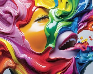 Poster - a classic oil painting morphing into a high-resolution digital hologram, blending physical brushstro
