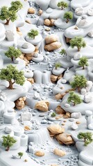Poster - A landscape where elements of the real world dissolve into low-poly digital models, mixing organic nature with artificial aesthetics, hybrid realism, dreamlike abstraction
