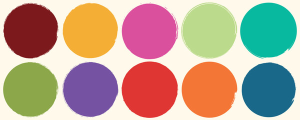 Poster - Set of grunge circles colorful shape, Vector brush circle. Grunge round shape. Round brush painted circle brush stamps. Vector illustration,