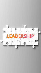 Aufkleber - Leadership complex like a puzzle - pictured as word leadership on a puzzle pieces to show that leadership is complex and needs cooperating pieces that fit together. ,3d illustration