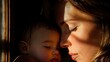 © MILKY_PS - In a tender moment captured within the frame, a caregiver's gentle touch cradles an infant's head, conveying profound connection The soft interplay of light and shadow defines the scene, drawing