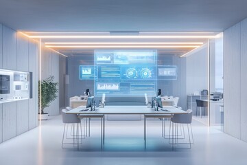 Fototapete - Holographic real-time analysis of threats in coworking area.