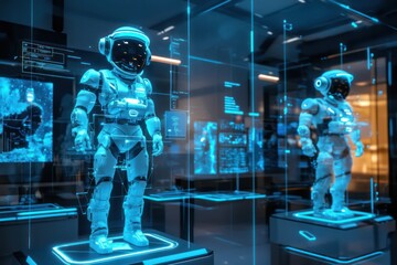 Poster - floating holograms in lab visualize robotic missions in space.