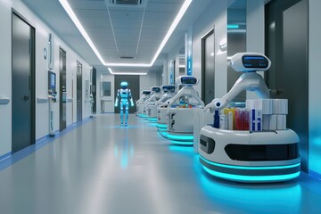Fototapete - Healthcare center uses robots for seamless supply management